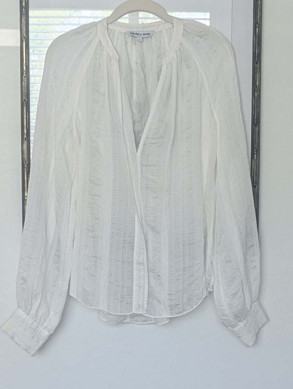 Veronica Beard Jaha Jaquard White Puff Sleeve Lightweight Blouse - SZ 6